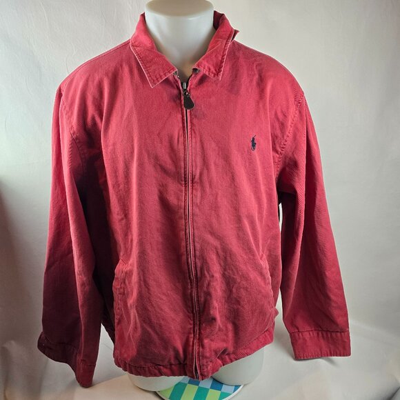 Polo Ralph Lauren Jacket Mens 2XL Red Bomber Collared Red Cotton Canvas Full Zip - Picture 1 of 10